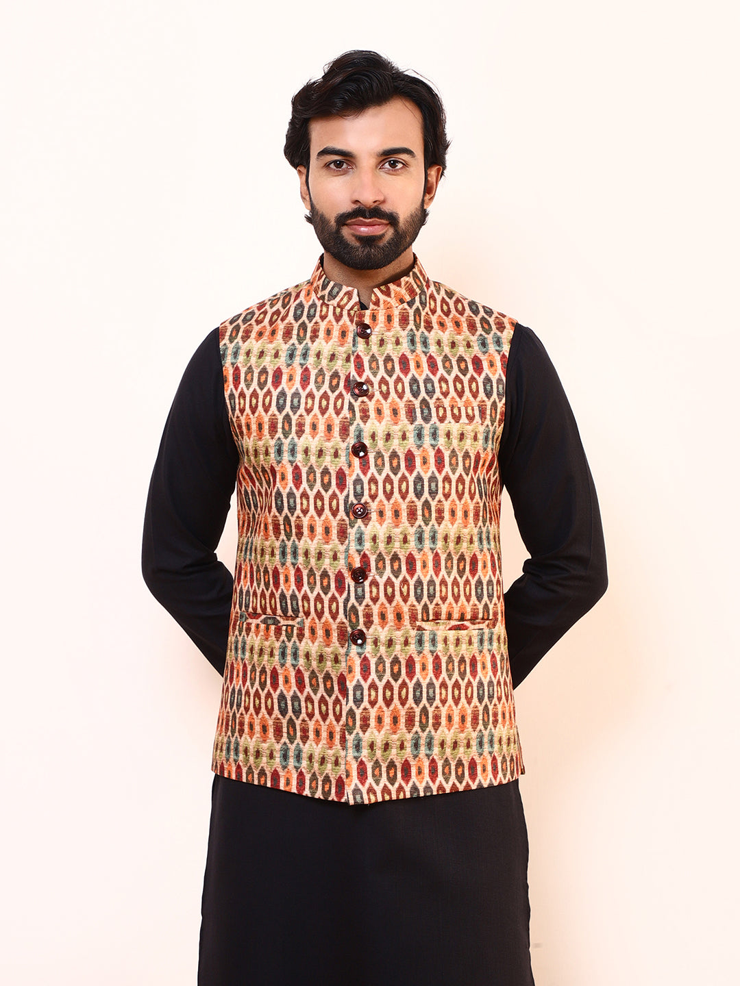 Playful Multicolor Printed Men s Nehru Jacket Satwaa