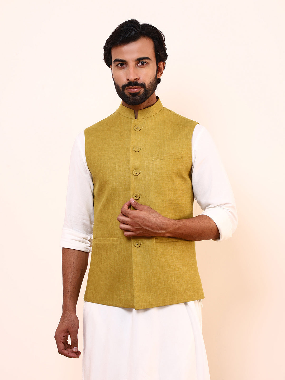 Mustard Green Solid Men s Nehru Jacket