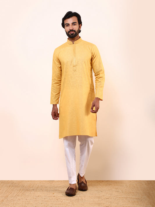 Vibrant Yellow Linen Men’s Kurta