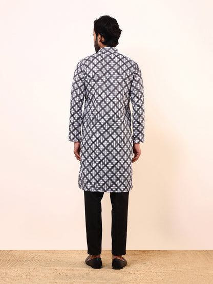 Black & White Printed Men’s Kurta