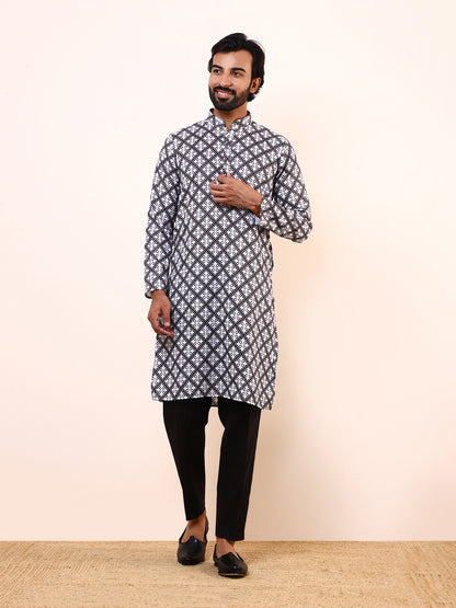 Black & White Printed Men’s Kurta