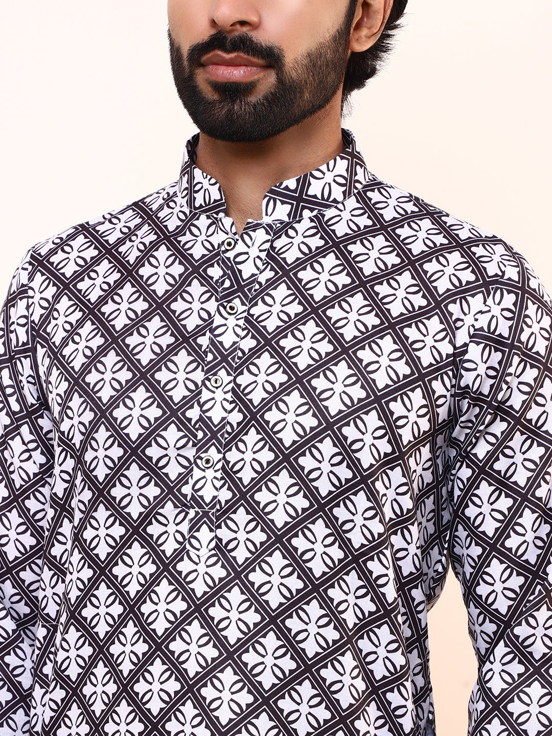 Black & White Printed Men’s Kurta