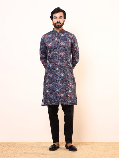 Deep Blue Printed Men’s Kurta