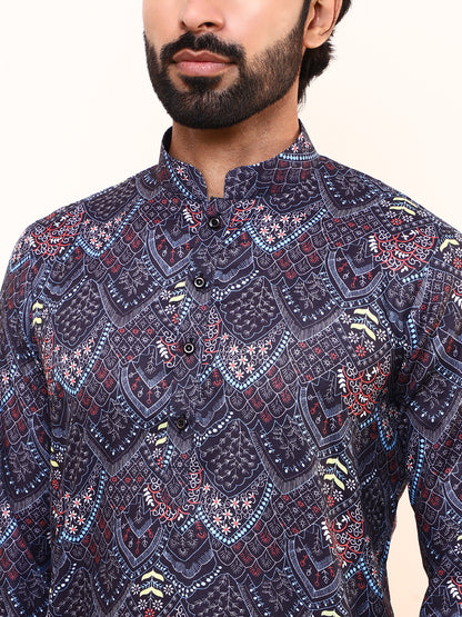 Deep Blue Printed Men’s Kurta