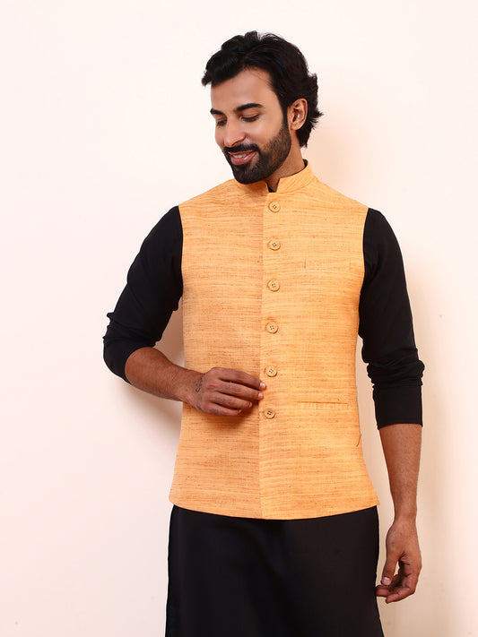 Perchy Peach Linen Men’s Nehru Jacket