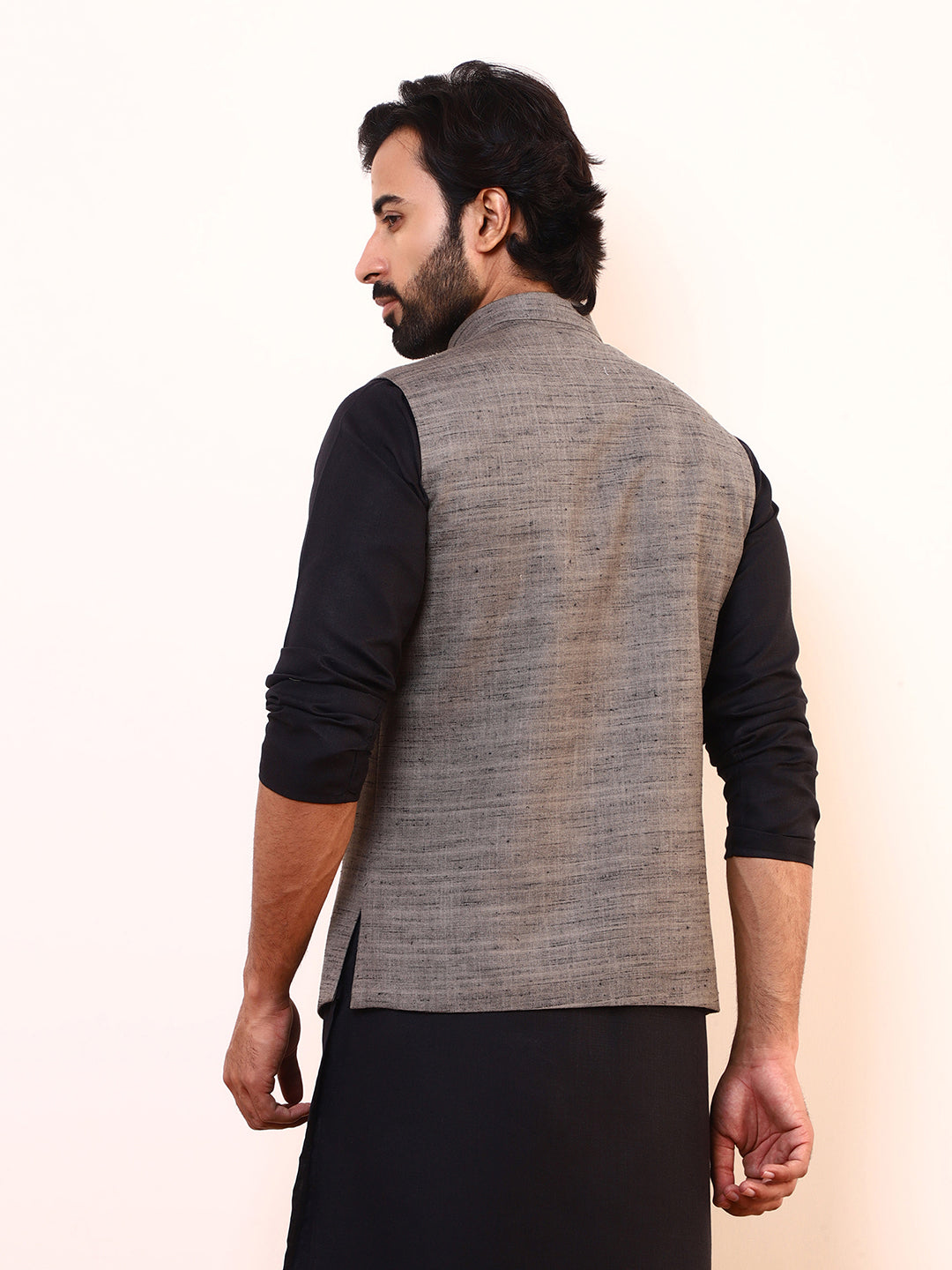 Cement Grey Linen Men’s Nehru Jacket