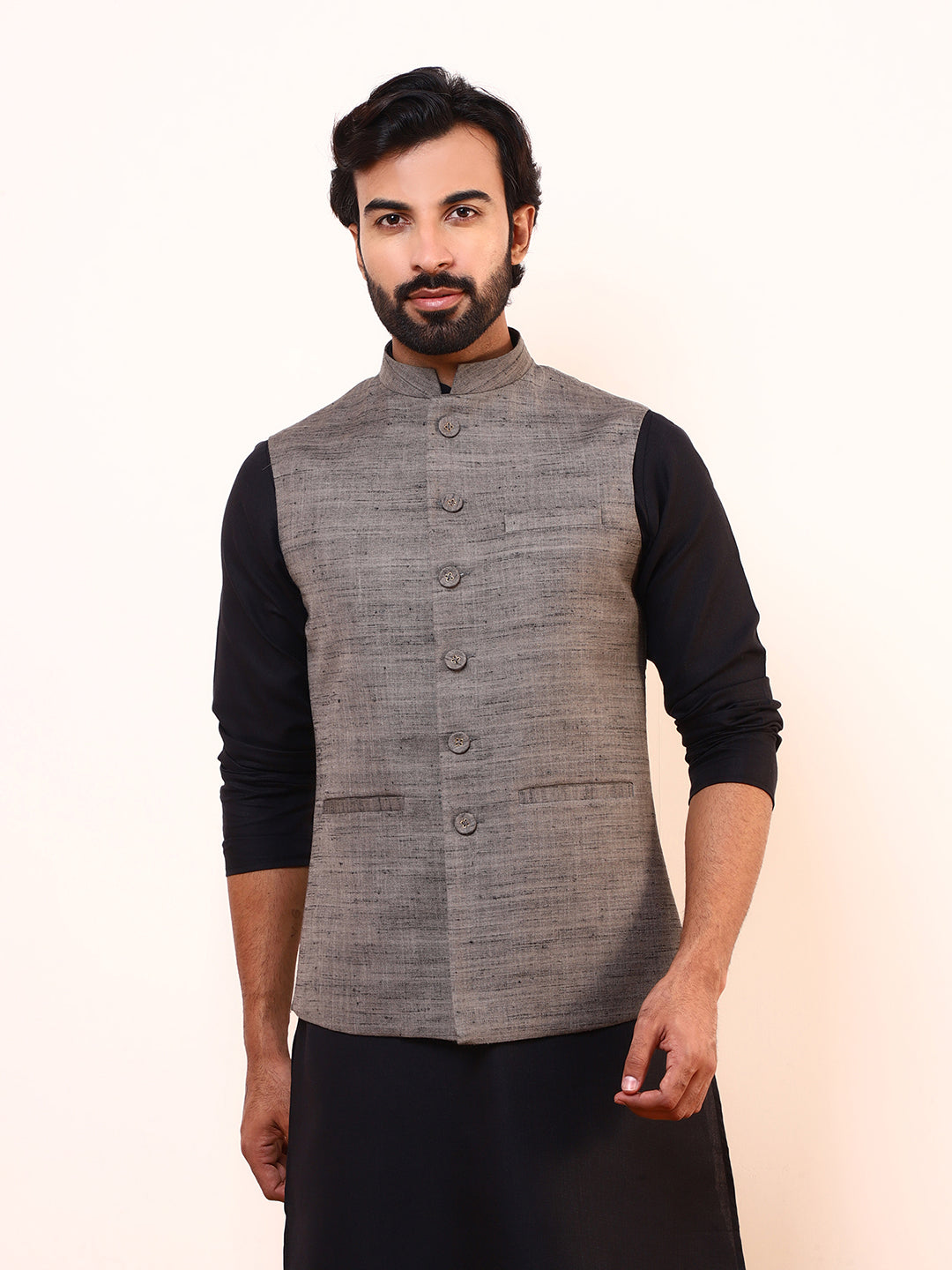 Cement Grey Linen Men’s Nehru Jacket