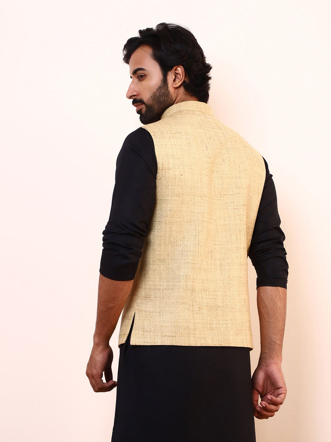 Khaki Beige Linen Men’s Nehru Jacket