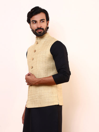 Khaki Beige Linen Men’s Nehru Jacket