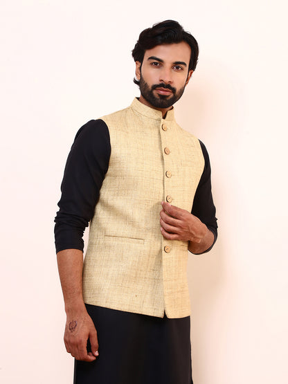 Khaki Beige Linen Men’s Nehru Jacket