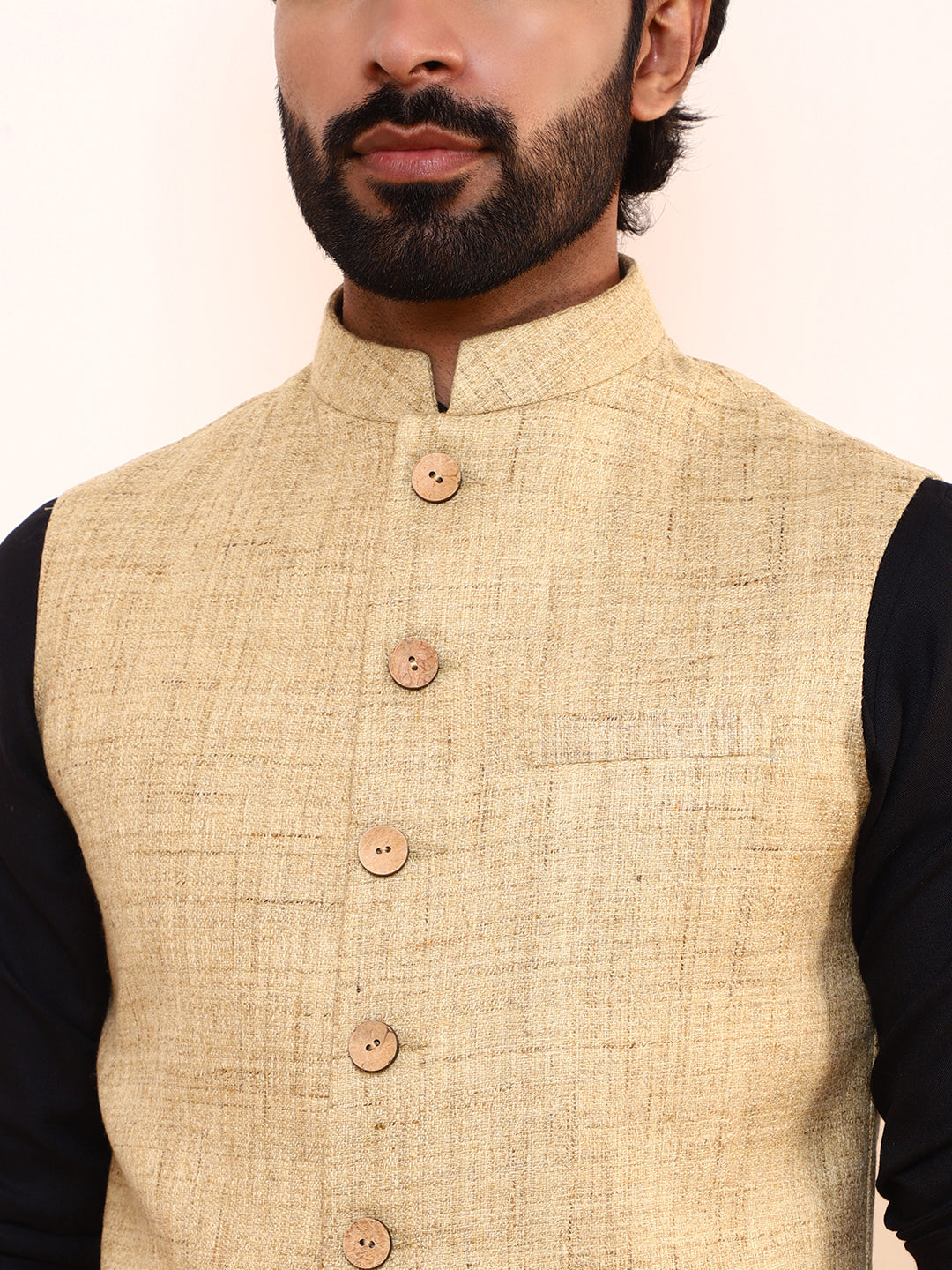 Khaki Beige Linen Men’s Nehru Jacket