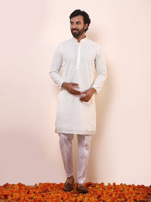 Royal White Chikankari Men’s Kurta