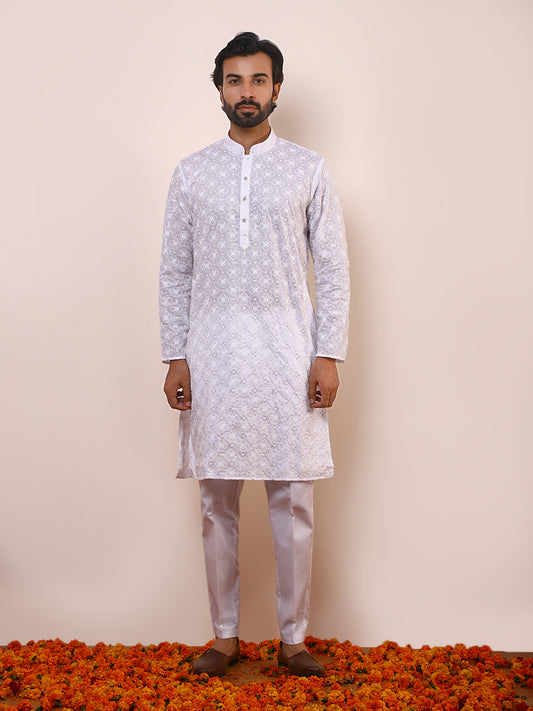 Regal White Embroidered Men’s Kurta