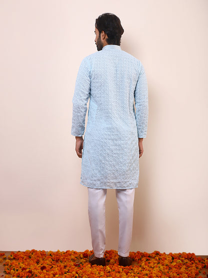 Sky Blue Chikankari Men’s Kurta