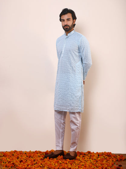 Sky Blue Chikankari Men’s Kurta