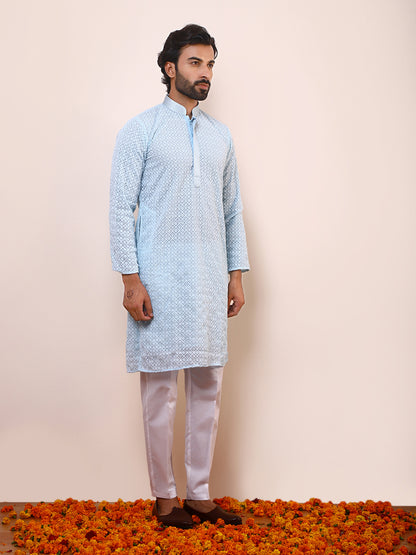 Sky Blue Chikankari Men’s Kurta