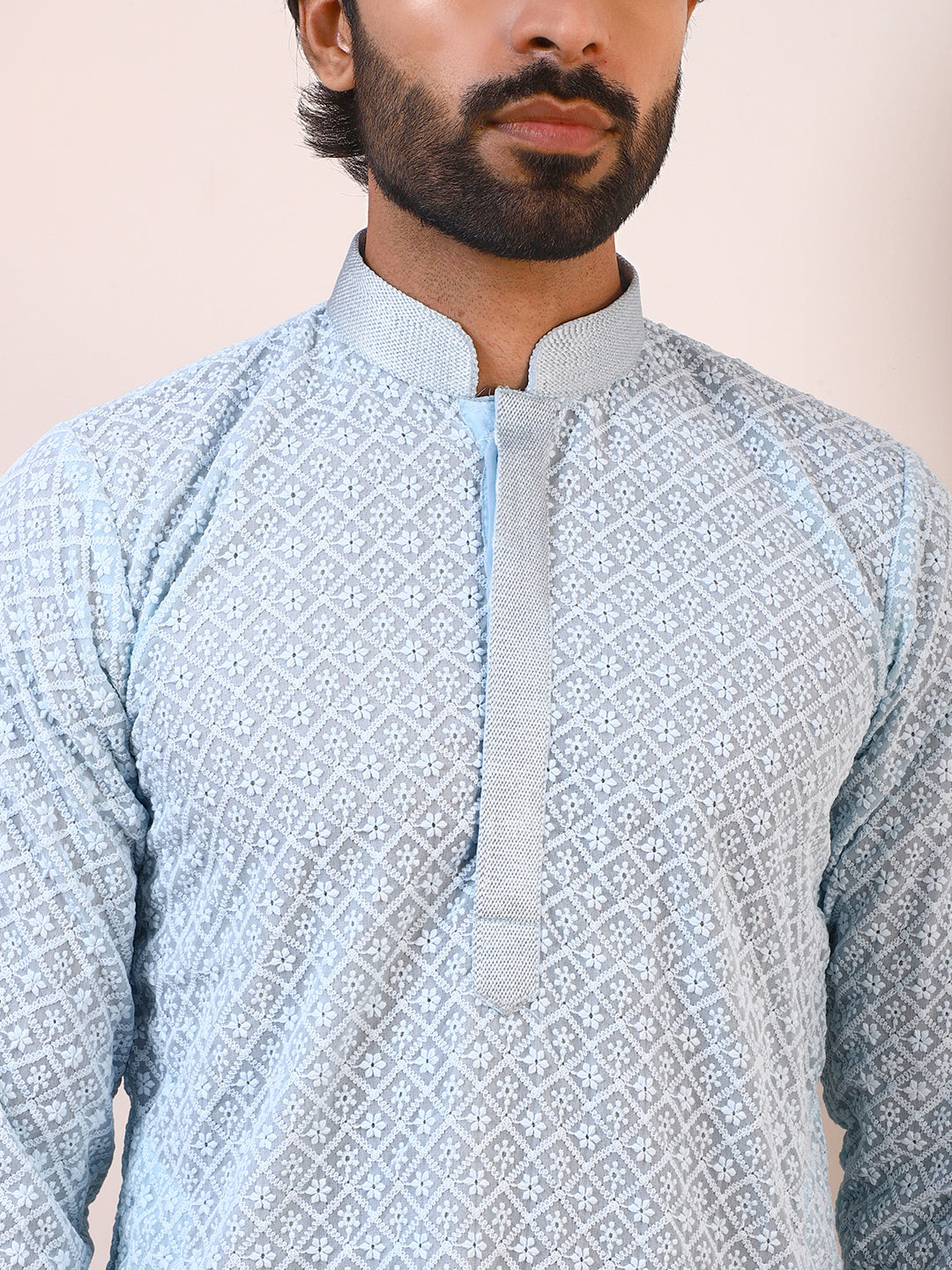 Sky Blue Chikankari Men’s Kurta