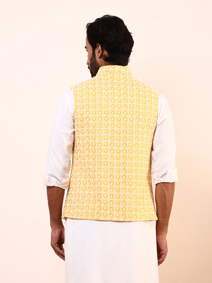 Golden Yellow Embroidered Men’s Nehru Jacke