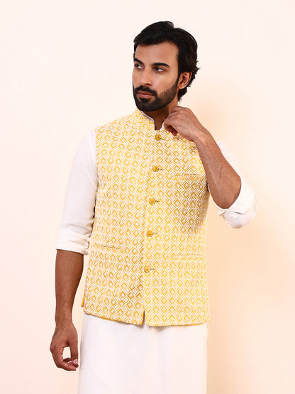 Golden Yellow Embroidered Men’s Nehru Jacke