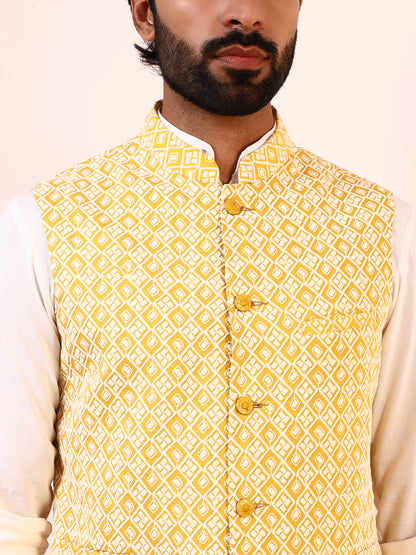 Golden Yellow Embroidered Men’s Nehru Jacke