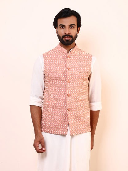 Blush Pink Embroidered Men’s Nehru Jacket