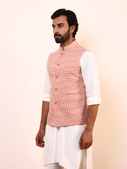 Blush Pink Embroidered Men’s Nehru Jacket