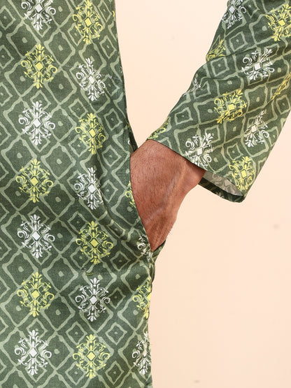 Mehendi Green Printed Men’s Kurta