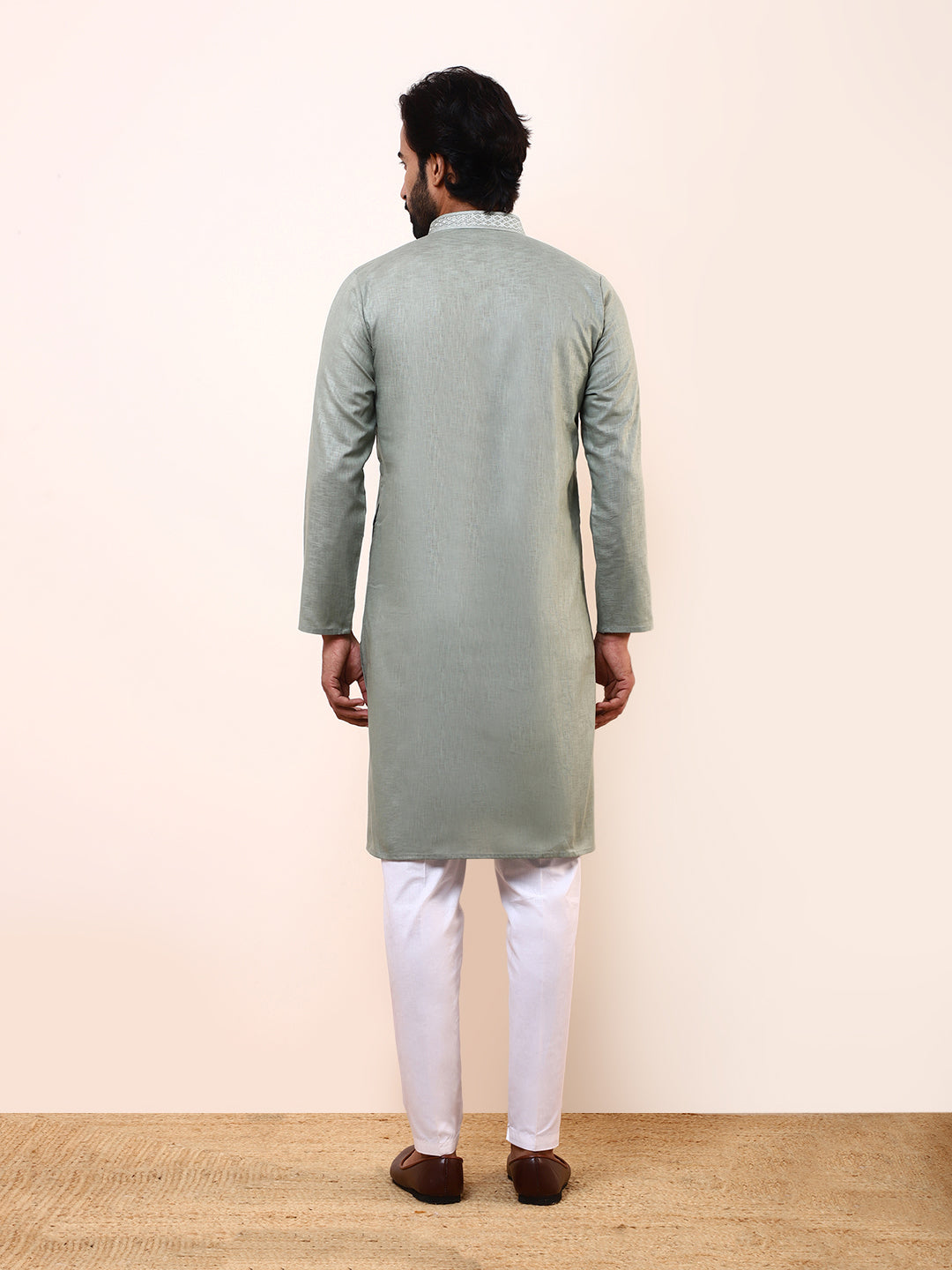 Earthy Green Linen Men’s Kurta