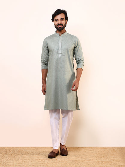 Earthy Green Linen Men’s Kurta