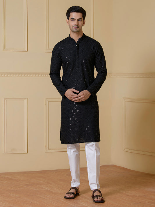 Midnight Black Chikankari Men’s Kurta