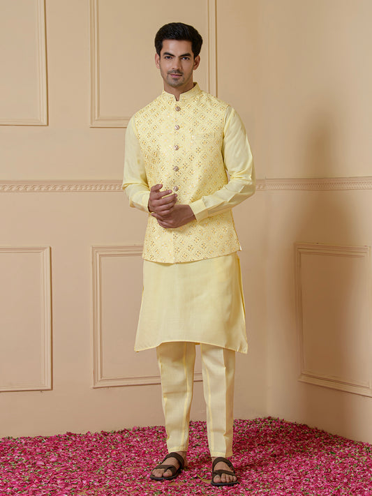 Radiant Yellow Sequined Men's Kurta Set