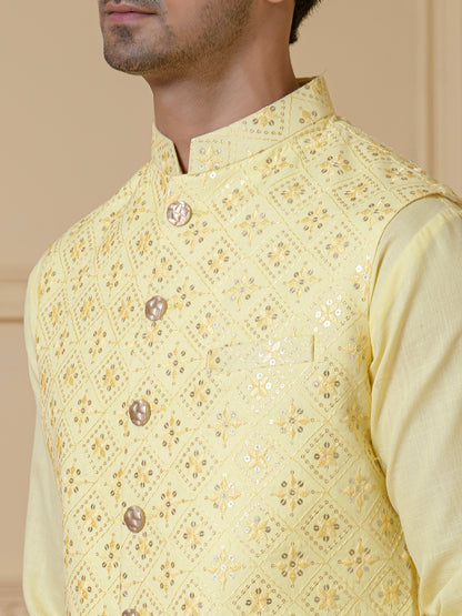 Radiant Yellow Sequined Men's Kurta Set