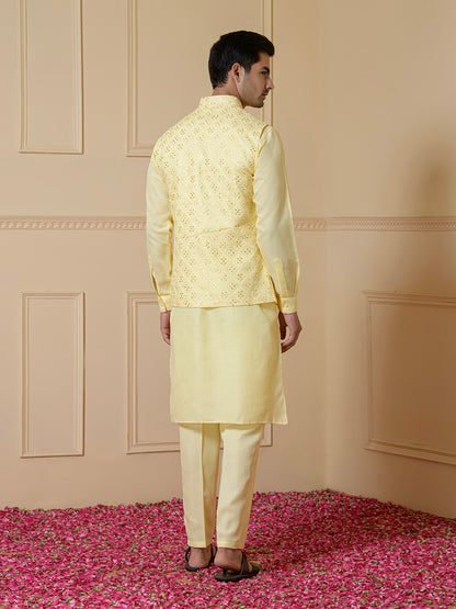 Radiant Yellow Sequined Men's Kurta Set