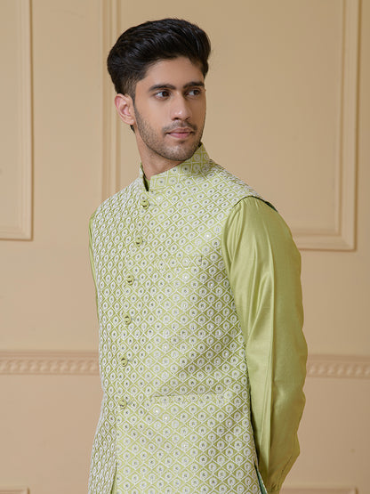 Vibrant Green Embroidered Men's Kurta Set