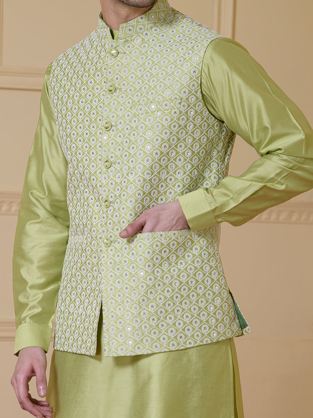 Vibrant Green Embroidered Men's Kurta Set