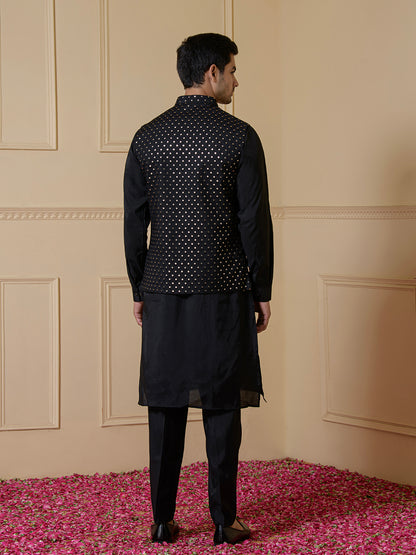 Elegant Black Sequined Men's Kurta Set