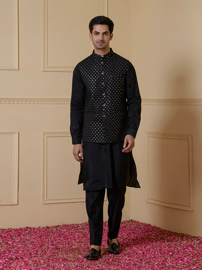 Elegant Black Sequined Men's Kurta Set