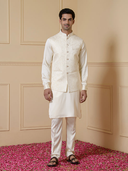 Elegant Cream Embroidered Men's Kurta Set