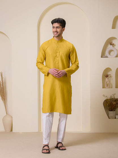 Mustard Yellow Solid Men's Kurta