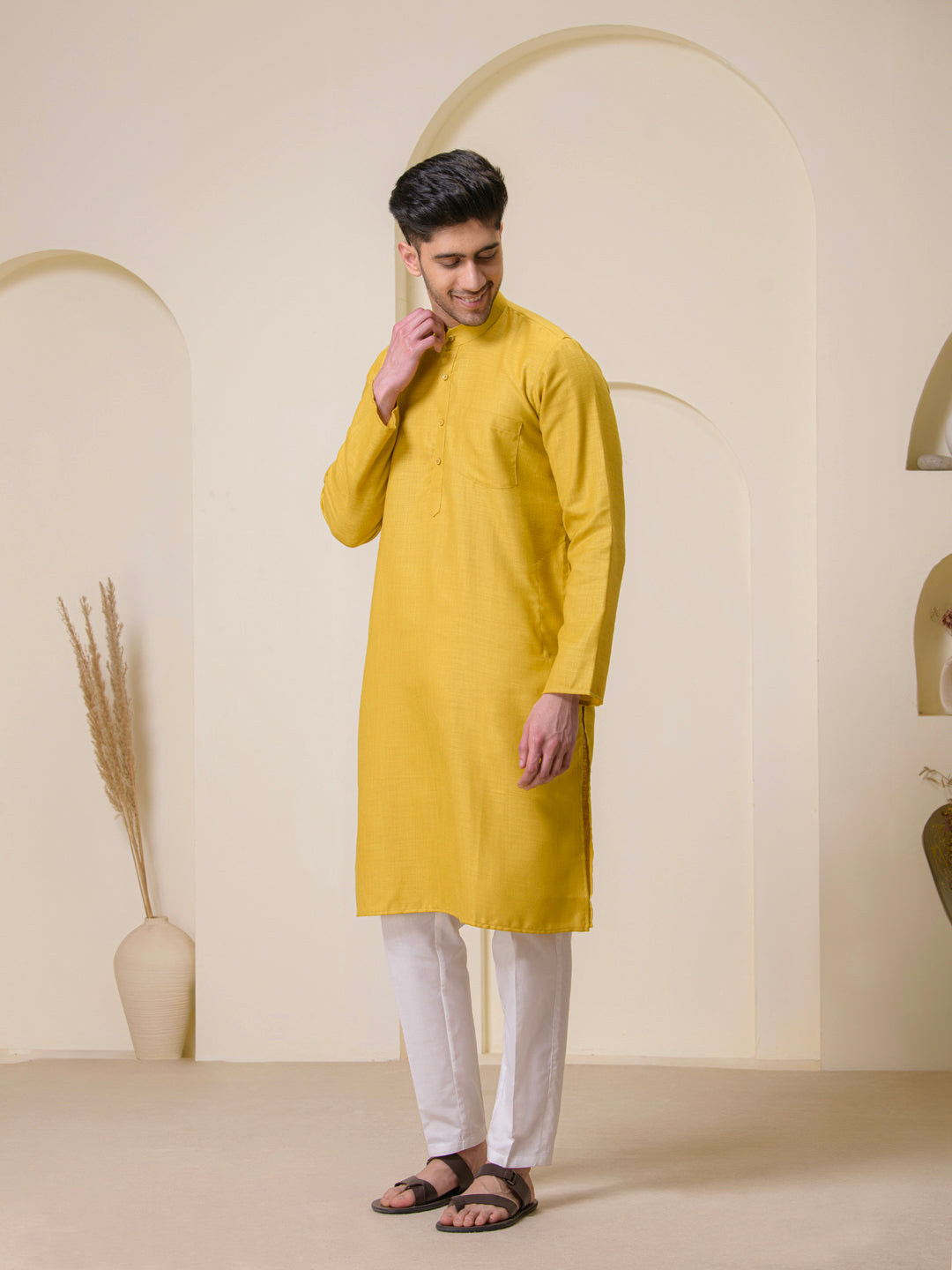 Mustard Yellow Solid Men's Kurta