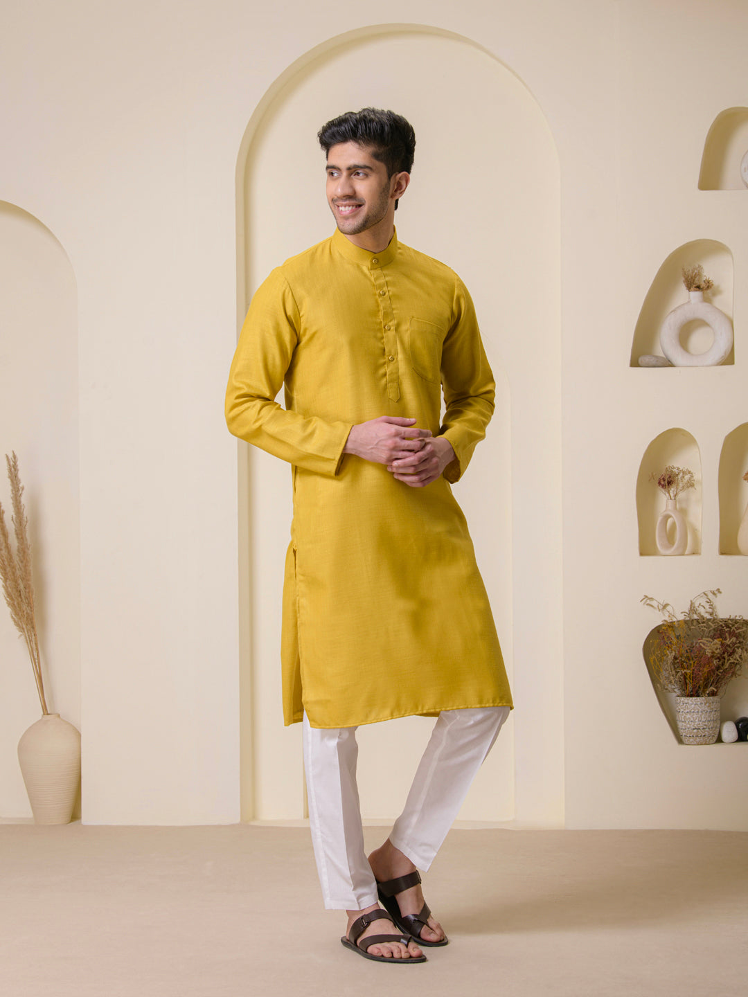 Mustard Yellow Solid Men's Kurta