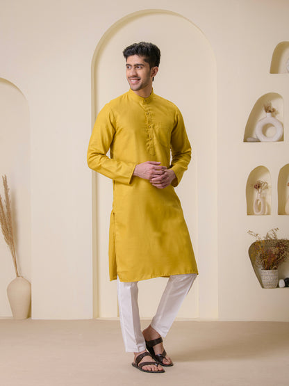 Mustard Yellow Solid Men's Kurta