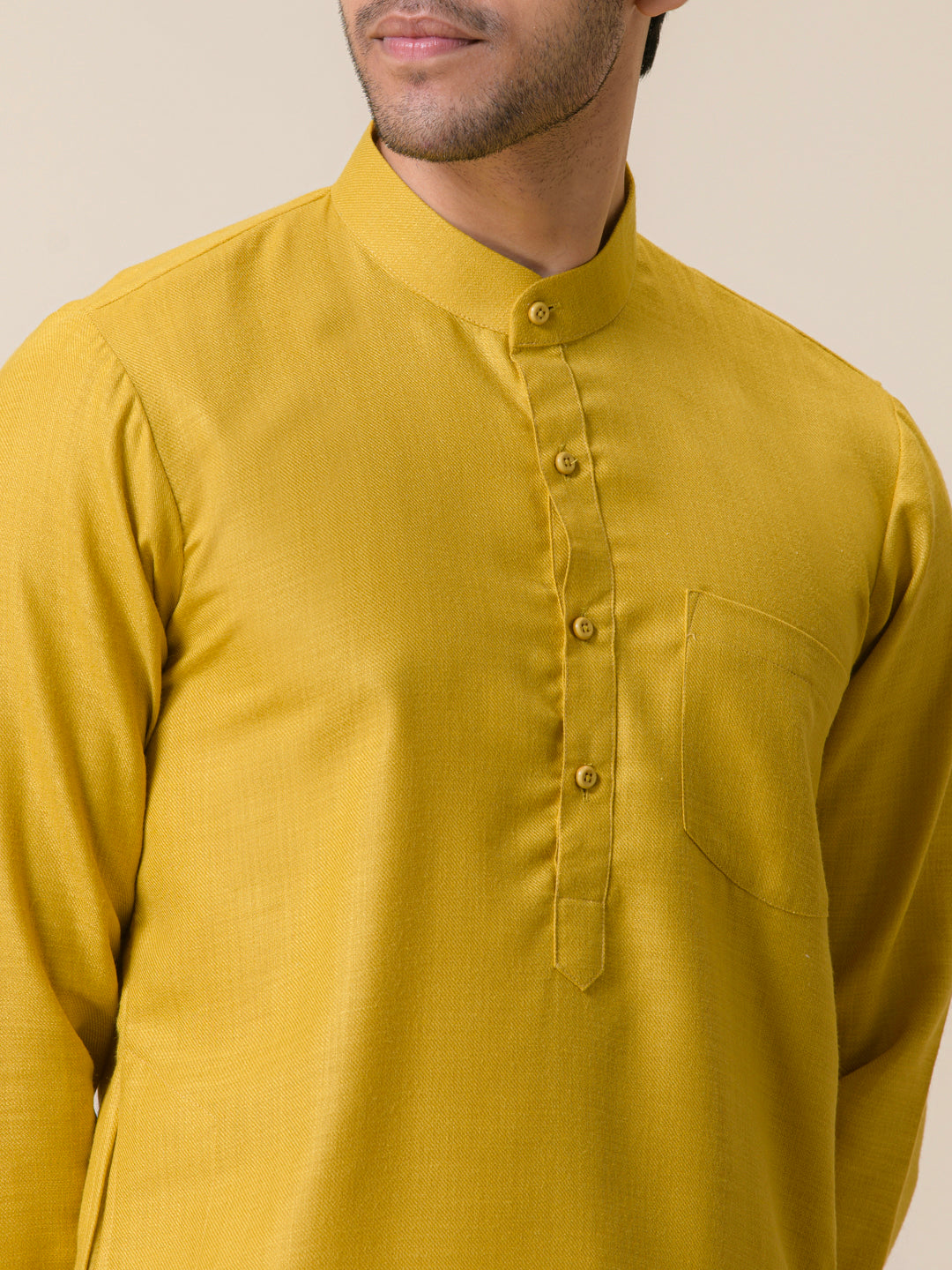 Mustard Yellow Solid Men's Kurta