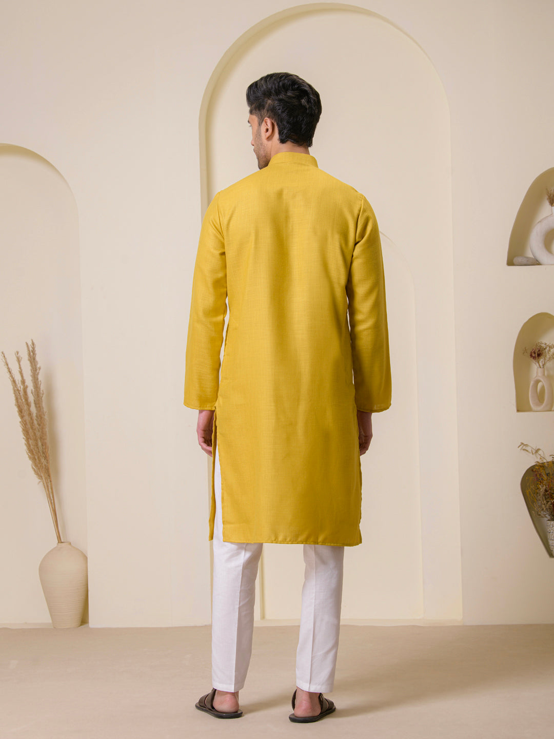 Mustard Yellow Solid Men's Kurta