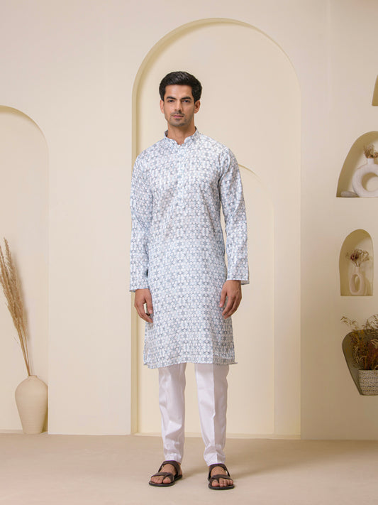 Blue Fusion Printed Men's Kurta