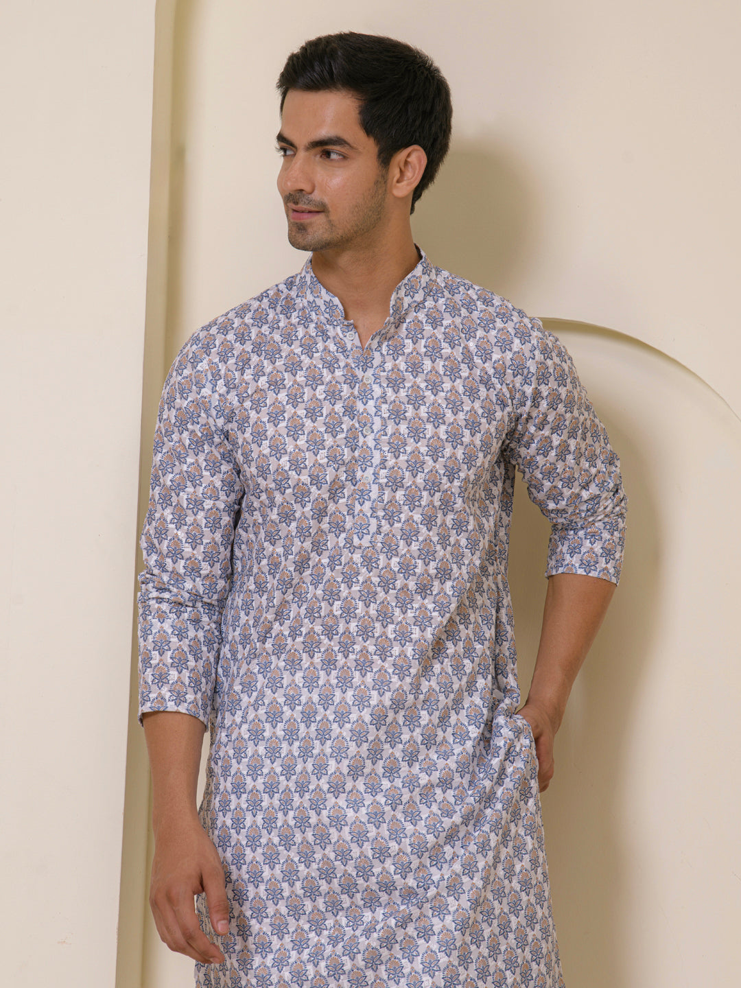 Sandstone Blue Printed Men's Kurta