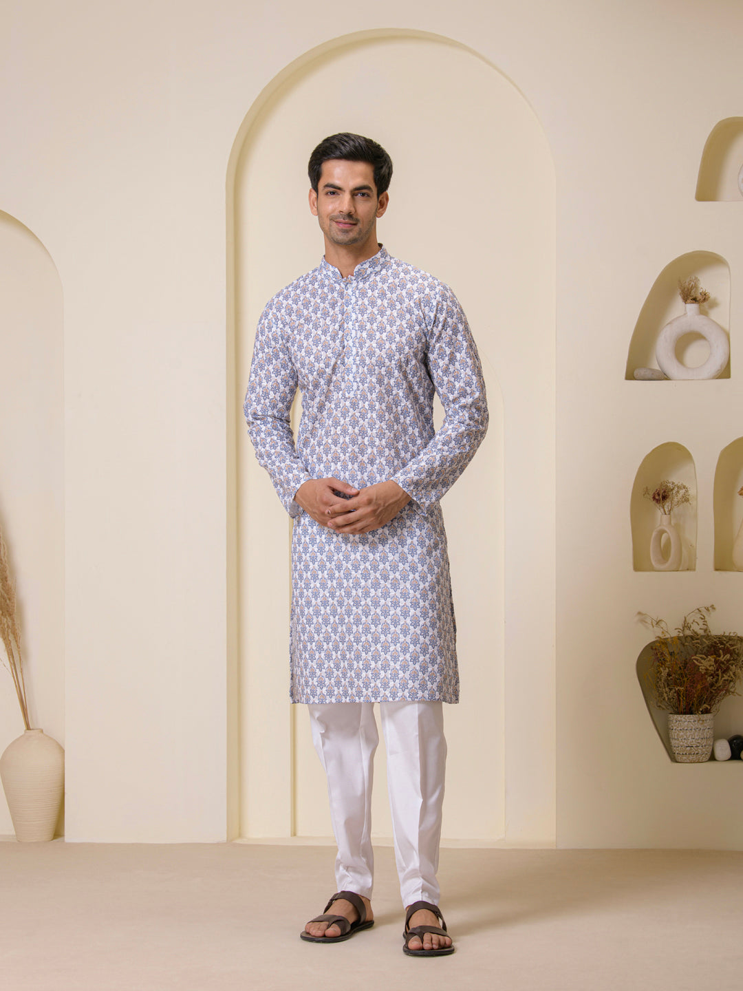 Sandstone Blue Printed Men's Kurta