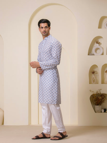 Sandstone Blue Printed Men's Kurta