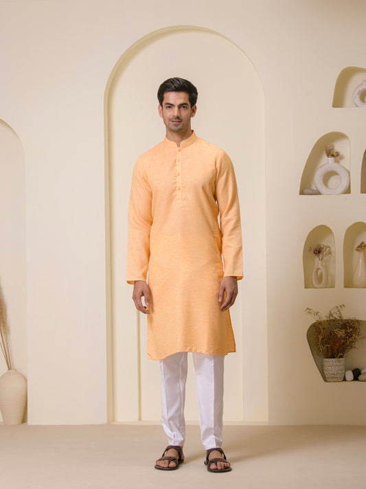 Peach Orange Linen Men's Kurta