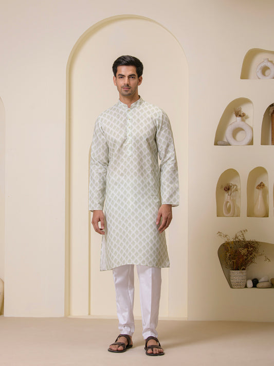 Green Motifs Printed Men's Kurta